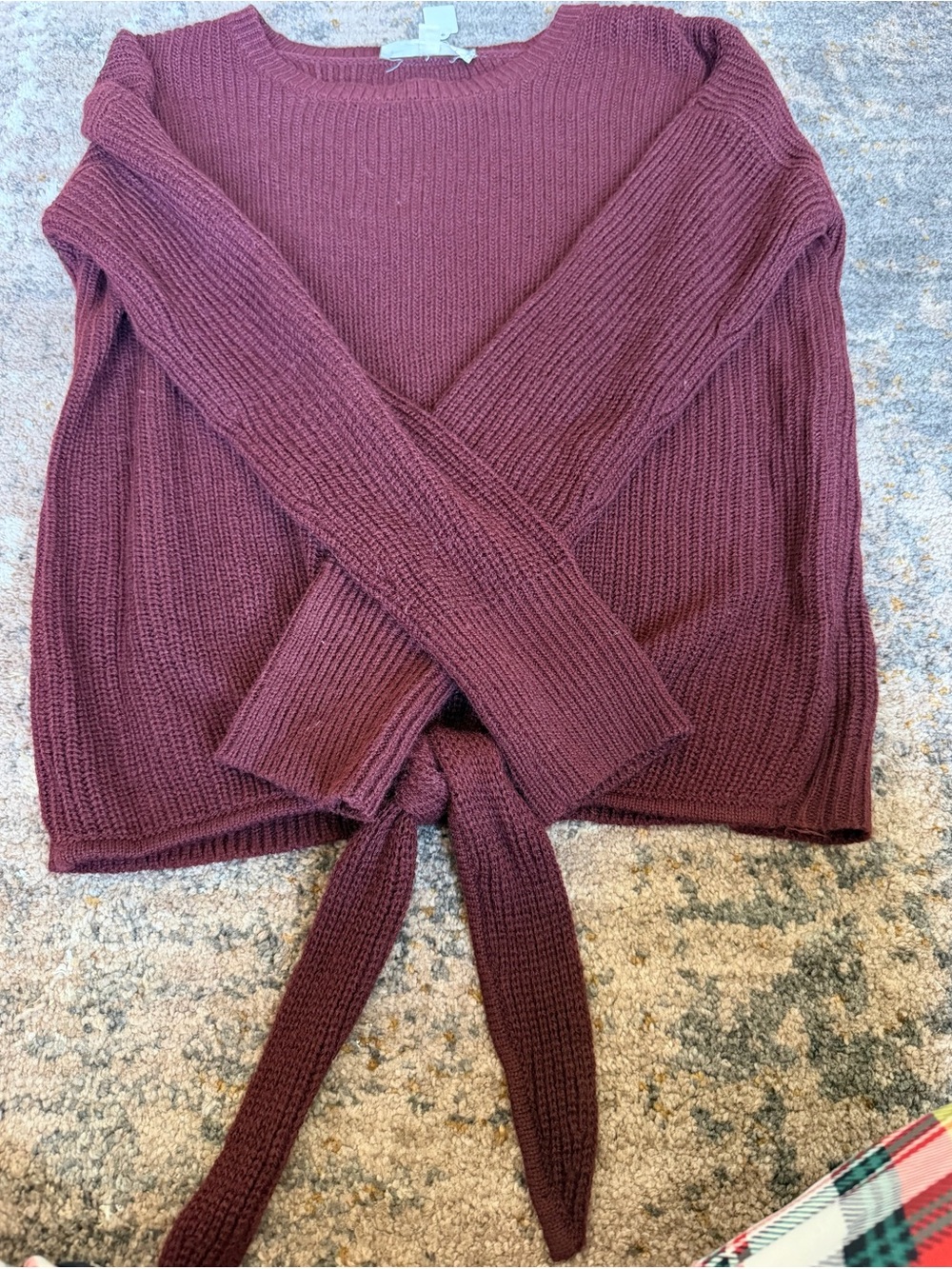 Target Women's Wine Tie-Front Ribbed Sweater